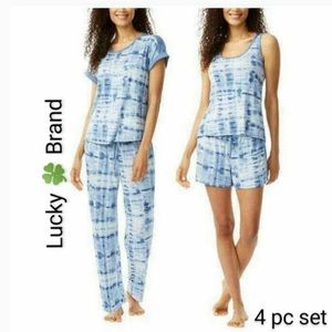 Tee, Tank, Short & Pant Pajama Set, Lucky Brand, XS, Winter Tie Due Blue tie-dye